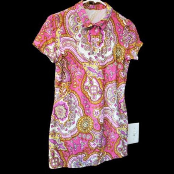 🛍️❤️Throwback Retro 70's Pink & Gold Paisley Print Top 🛍️❤️ Size S - Picture 1 of 7